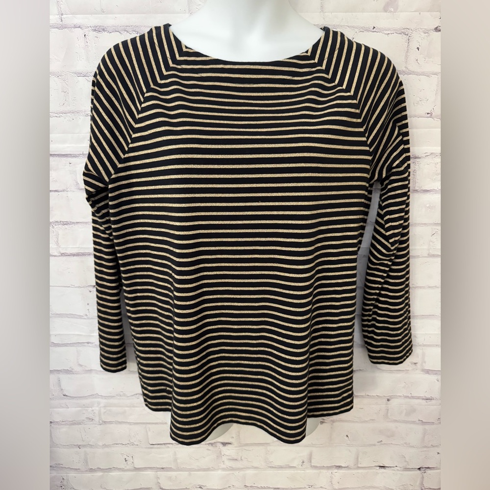 Lauren Ralph‎ Lauren Plus Size 1X Black Gold Top Stretchy Boat Neck Sparkle Y2K